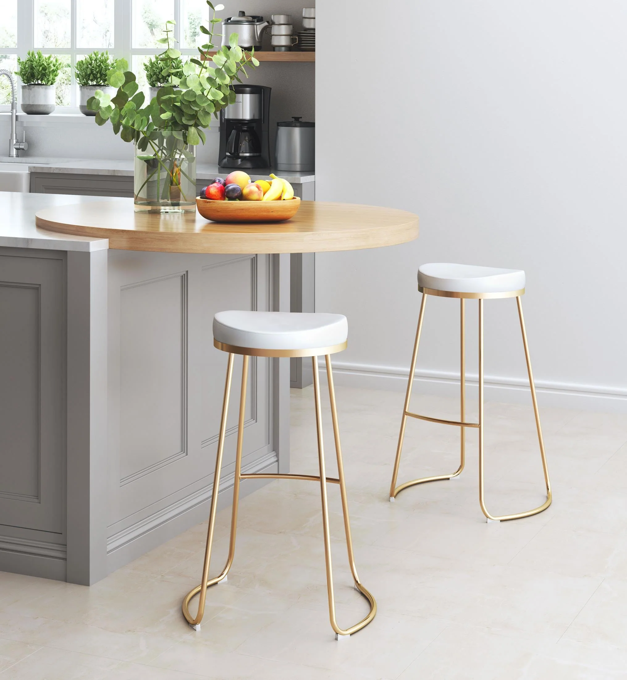 Bree Barstool (Set of 2) White & Gold - Image 4