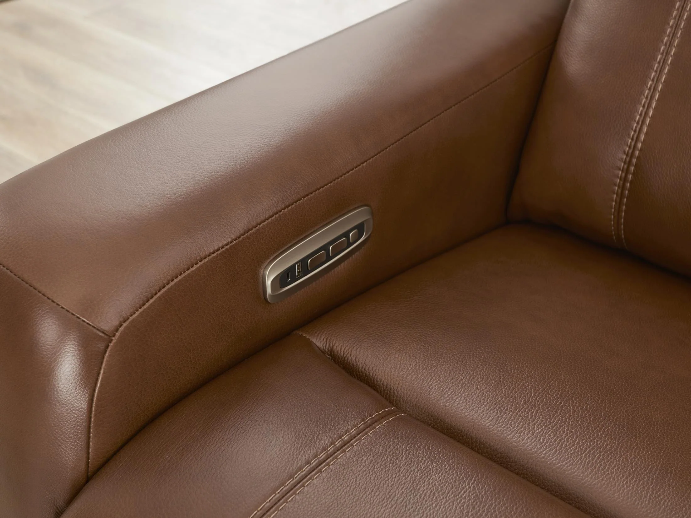 Newport 6-Piece Brown Leather Power Reclining Sectional with Chaise - Image 4