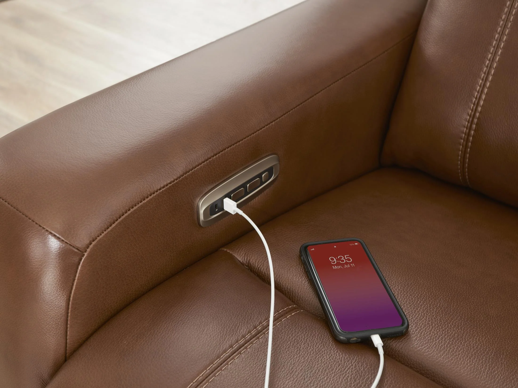 Newport 6-Piece Brown Leather Power Reclining Sectional with Chaise - Image 7