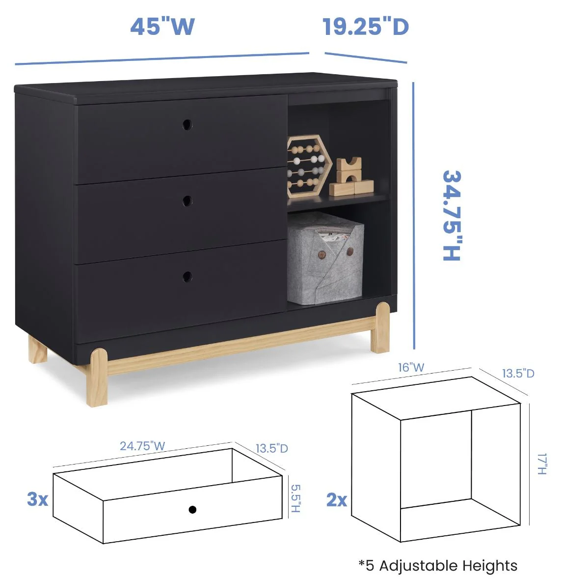 Poppy 3 Drawer Dresser with Cubbies - Image 3